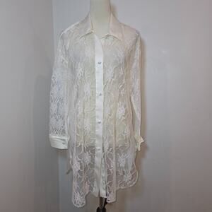 Victoria’s Secret Sheer Front Lace Button Front Shirt Dress – Size S Oversized